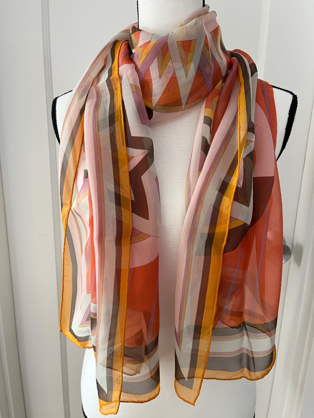 VINTAGE Hermes "Rose De Compas" Chiffon Mousseline Long STOLE